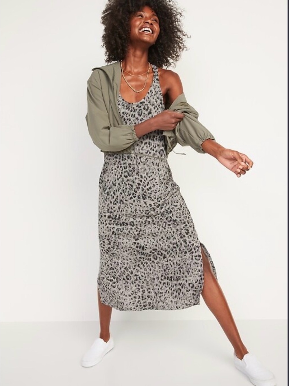 Old Navy Sleeveless Specially-Dyed Cross-Back Leopard-Print Midi Shift Dress M